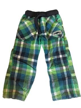 Frugi Blue Green Plaid Lined Pants 2-3